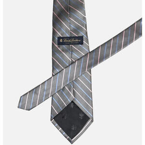 Brooks Brothers Men's Silk Tie Gray Blue Pink Stripe 3.75"x60" EUC